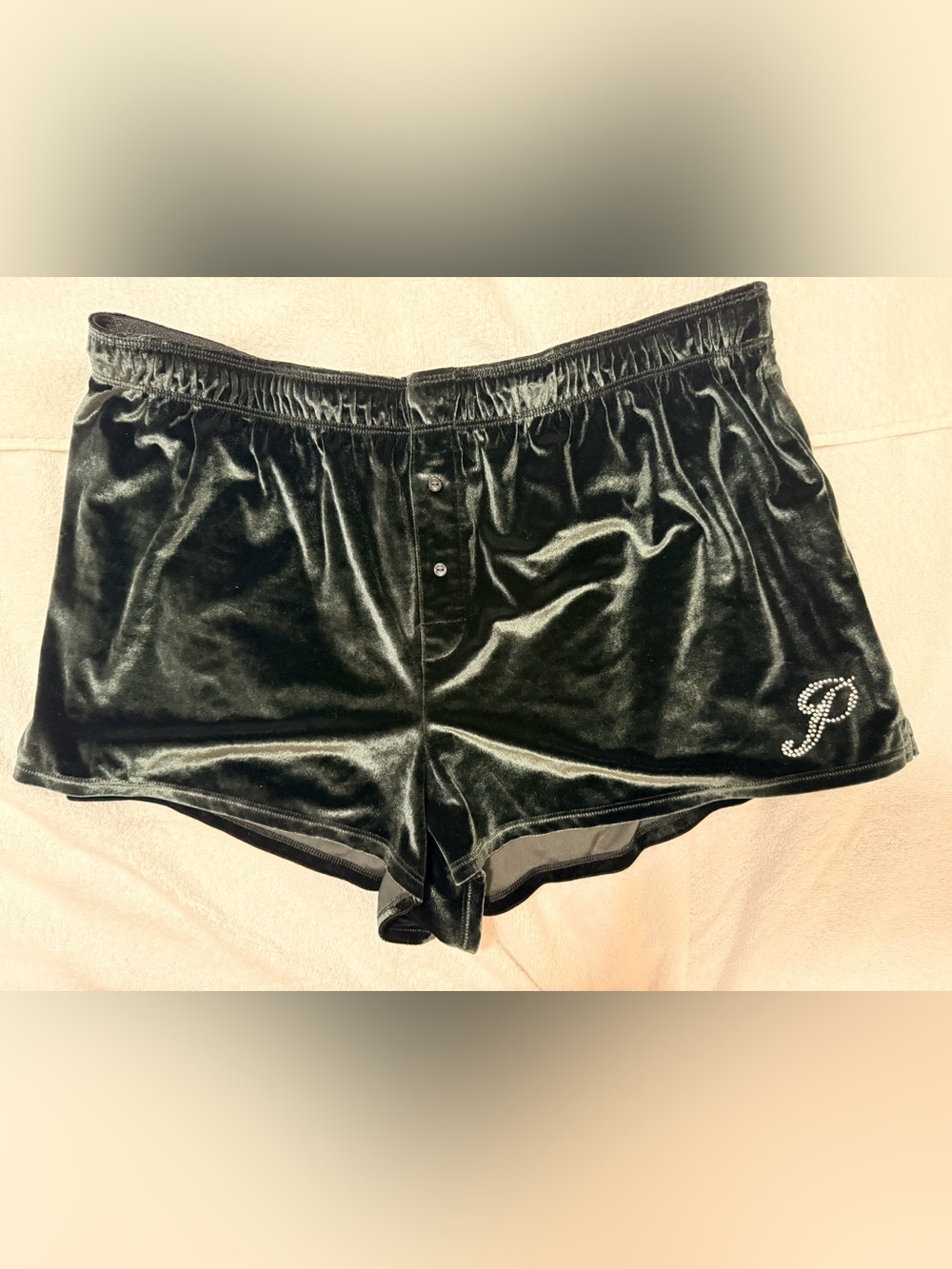 XL PINK by Victoria's Secret forest green Sleep Shorts with rhinestone “P”